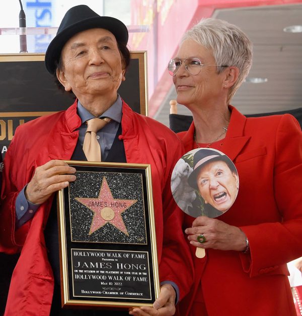 HOLLYWOOD, CA - MAY 10:  James Hong,  Daniel Dae Kim and Jamie Lee Curtis attend James Hong's Star Ceremony on the Hollywood Walk of Fame held on May 10, 2022 in Hollywood, California.  (Photo by Albert L. Ortega/Getty Images)