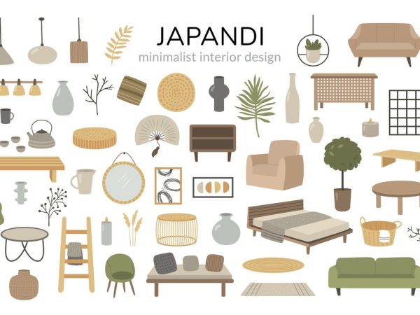 Deco-Japandi-vector set of japandi interior design elements