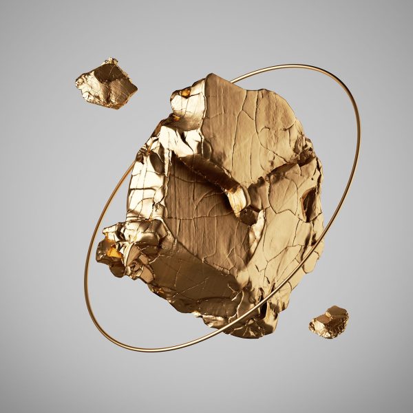 3d render, abstract golden nugget isolated on white background.