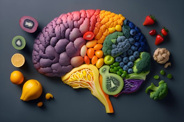 Human brain made of fruits and vegetables. Generative AI