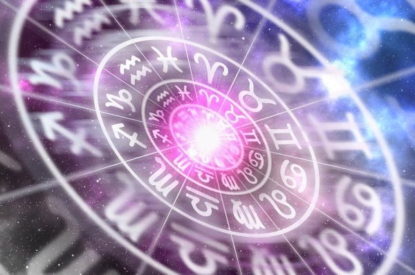 Astrological zodiac signs inside of horoscope circle